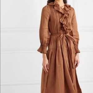 Doen Marine Belted Ruffle Ramie Maxi Dress